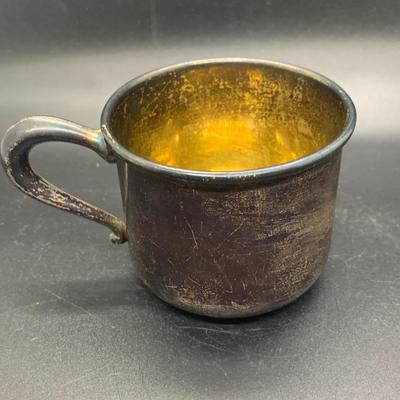 2 Silver Plated Baby Cups and 1 lid - cups 4â€ wide x 2â€ high approx & lid 3.5â€ wide approx