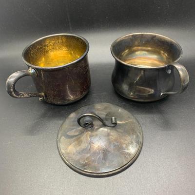 2 Silver Plated Baby Cups and 1 lid - cups 4â€ wide x 2â€ high approx & lid 3.5â€ wide approx