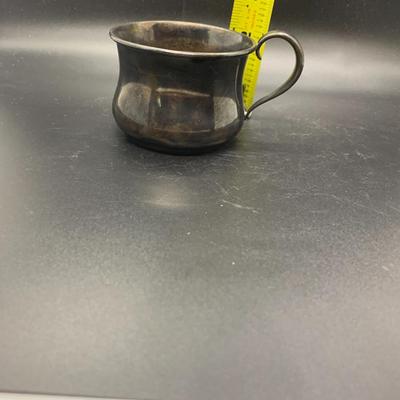 2 Silver Plated Baby Cups and 1 lid - cups 4â€ wide x 2â€ high approx & lid 3.5â€ wide approx