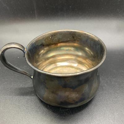 2 Silver Plated Baby Cups and 1 lid - cups 4â€ wide x 2â€ high approx & lid 3.5â€ wide approx