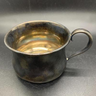 2 Silver Plated Baby Cups and 1 lid - cups 4â€ wide x 2â€ high approx & lid 3.5â€ wide approx
