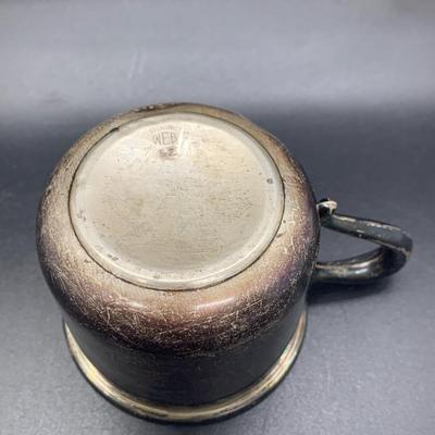 2 Silver Plated Baby Cups and 1 lid - cups 4â€ wide x 2â€ high approx & lid 3.5â€ wide approx