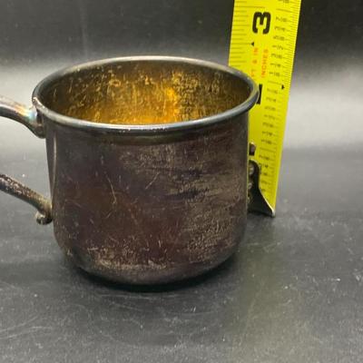 2 Silver Plated Baby Cups and 1 lid - cups 4â€ wide x 2â€ high approx & lid 3.5â€ wide approx