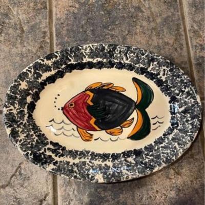 Vintage Blue and White Ceramic Fish Serving Platter