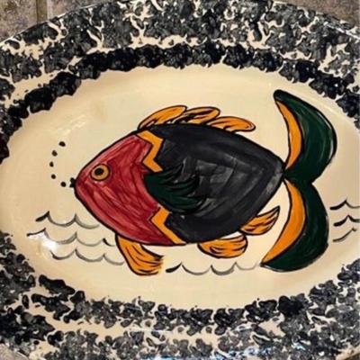Vintage Blue and White Ceramic Fish Serving Platter