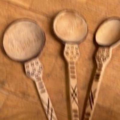 Set of Primitive Wooden Spoons or Measuring. Cups