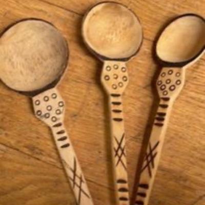 Set of Primitive Wooden Spoons or Measuring. Cups
