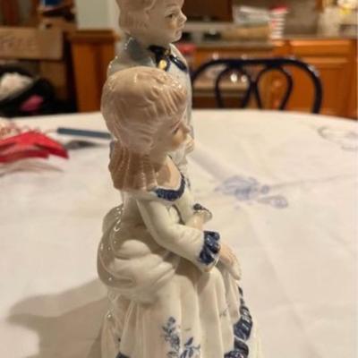 Victorian Style Blue White China Porcelain Figurines Statue 60s Japan