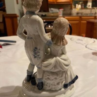 Victorian Style Blue White China Porcelain Figurines Statue 60s Japan