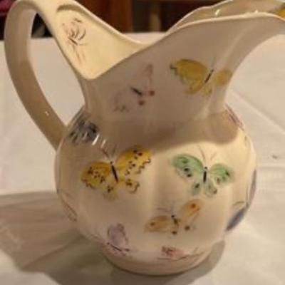 Vintage Butterfly pitcher and matching tea bag storage box