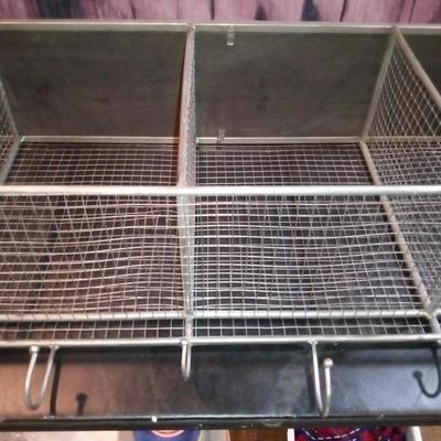 LOT 82  METAL MESH WALL HUNG SECTIONED ORGANIZER WITH HOOKS