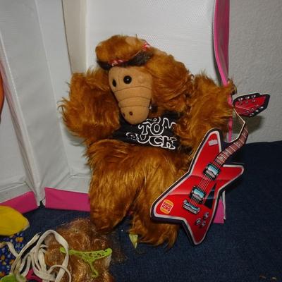 LOT 152. BARBIE  WITH CARRYING CASE AND ALF HAND PUPPETS