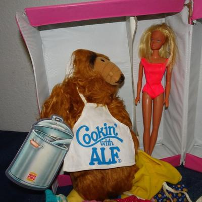 LOT 152. BARBIE  WITH CARRYING CASE AND ALF HAND PUPPETS
