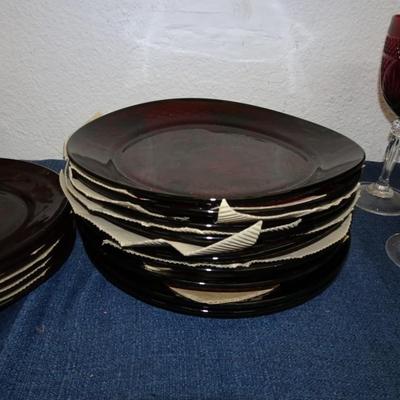 LOT 170. RED GLASS AND DISH SET