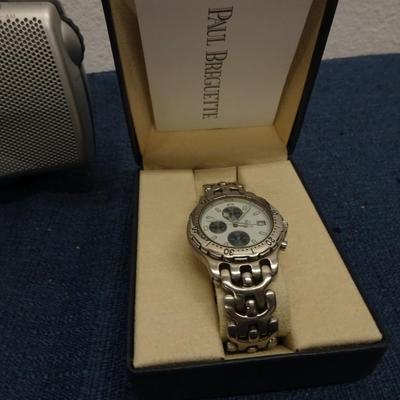 LOT 173. MISC ITEMS. TWO MENS WATCHES, CROSS AND RADIO