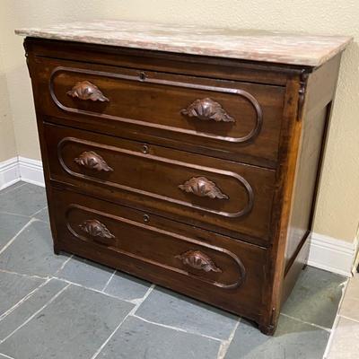 Solid Walnut Victorian Chest Of Drawers With Marble Top ~ *Read Details