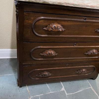 Solid Walnut Victorian Chest Of Drawers With Marble Top ~ *Read Details