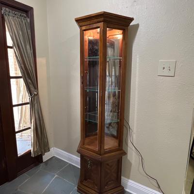 Laminated Wooden Inlaid Lighted Curio Cabinet