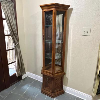 Laminated Wooden Inlaid Lighted Curio Cabinet