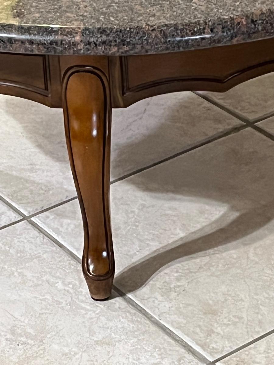 French Provincial Round Table Granite Top Wood Legs