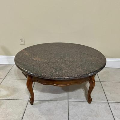 French Provincial Round Table ~ Granite Top ~ Wood Legs