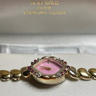 18kt Gold & Sterling Ladies watch / diamond face
