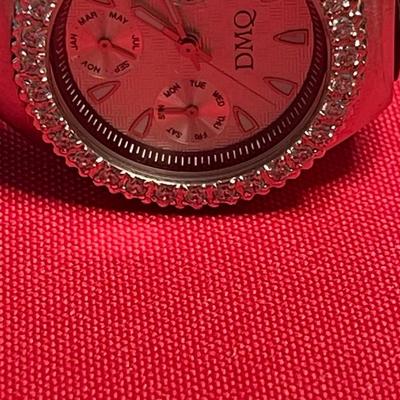 DMQ watch , CZ crusted - stainless case - leather strap