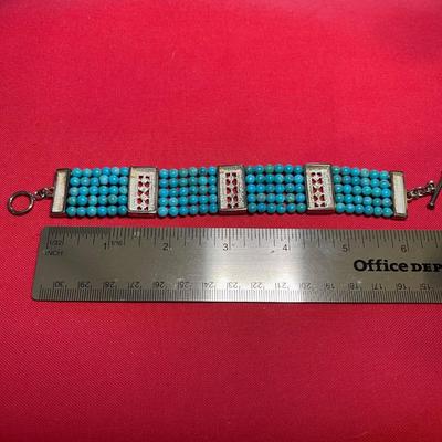 Turquoise / Sterling beaded bracelet 6" 120  beads
