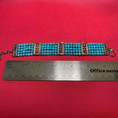 Turquoise / Sterling beaded bracelet 6" 120  beads