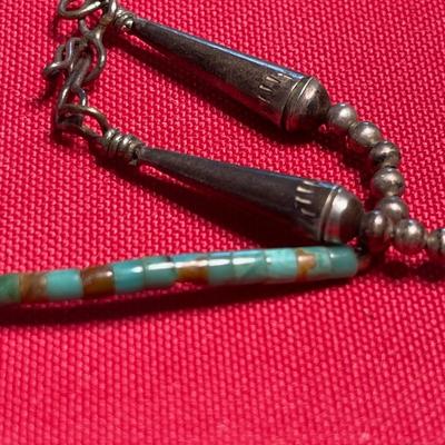 Native American 25" single strand Turquoise barrel bead / sterling closure