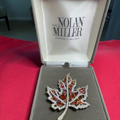 Nolan Miller jeweled Retired "Autumn Leaf" pin