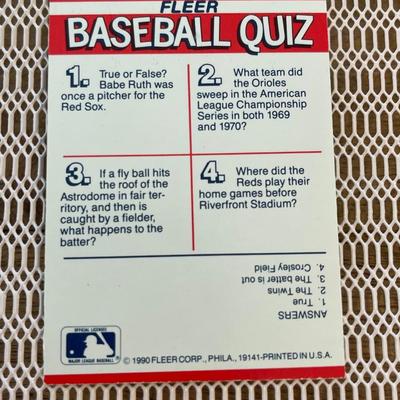 Fleer action series 1990 MLB sticker card