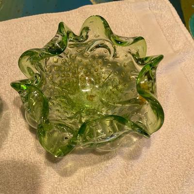 Two pieces of Vintage Handblown Glass candy dishes