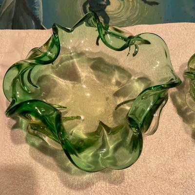Two pieces of Vintage Handblown Glass candy dishes