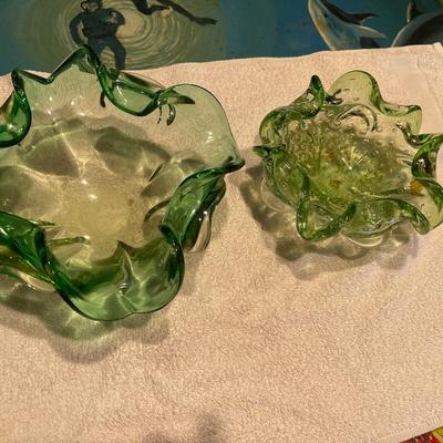 Two pieces of Vintage Handblown Glass candy dishes