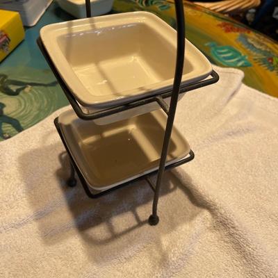 Two Tier Handled Serving Stand with Extra Dish