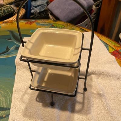 Two Tier Handled Serving Stand with Extra Dish