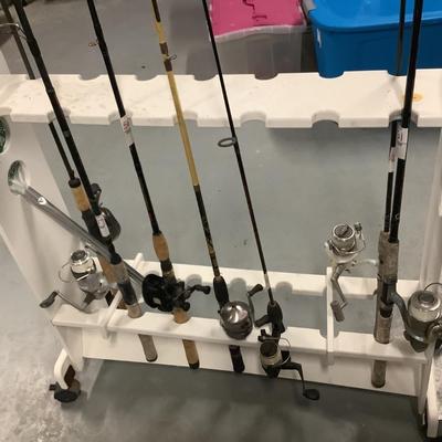 Rod rack white - 14 rods, on casters, non-rolling, PVC type material