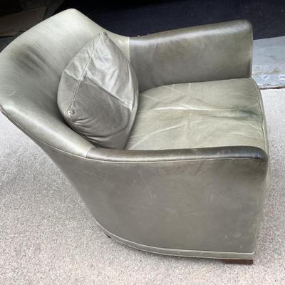 Hickory Chair leather chair in a sage color, seasoned but in good condition 31â€W 34â€H 40â€depth
