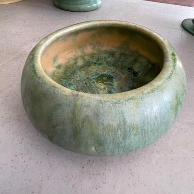 Heavy Green stoneware bowl / planter