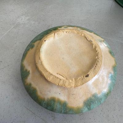 Heavy Green stoneware bowl / planter