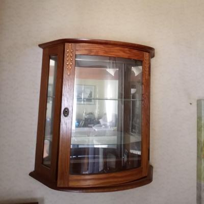 LOT 63 WOODEN HANGING DISPLAY CASE WITH KEY