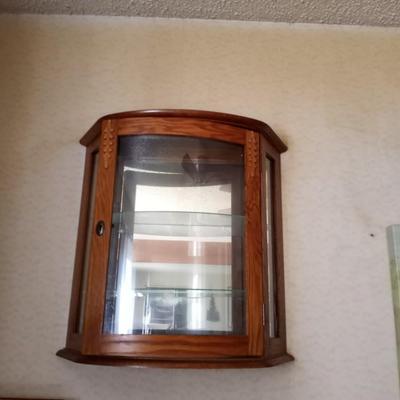 LOT 63 WOODEN HANGING DISPLAY CASE WITH KEY