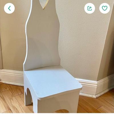 Childâ€™s vintage high-back chair solid wood refinished in  soft gray. 34â€ high from top of chair to floor. Seat to floor is 12â€....
