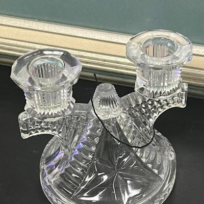 candle holders, cut glass footed elongated and plate