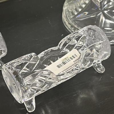 candle holders, cut glass footed elongated and plate