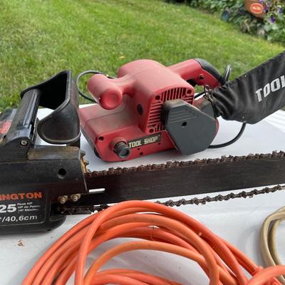 LS27-Chainsaw, belt sander. and cords