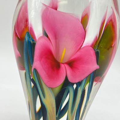 Lotton Studios ~ Jerry Heer, Artist ~ Hand Blown Pink Floral Glass Vase