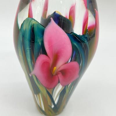 Lotton Studios ~ Jerry Heer, Artist ~Hand Blown Floral Glass Vase