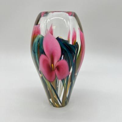 Lotton Studios ~ Jerry Heer, Artist ~Hand Blown Floral Glass Vase